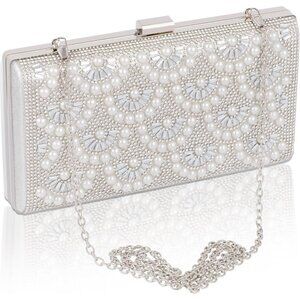 🆕Women’s Silver Satin Fashion Evening Handbag Clutch Purse for Party Event